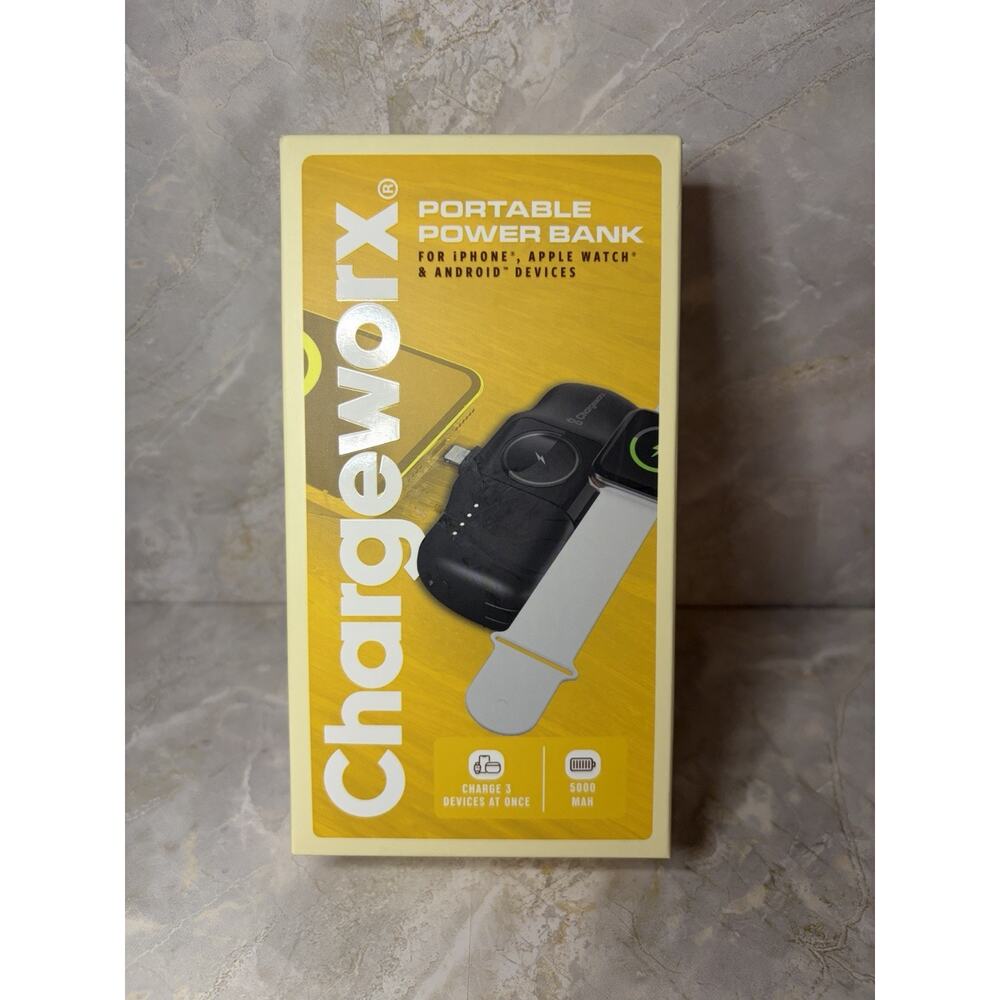 Chargeworx 5000mAh Power Bank Black 3-in-1 Foldable USB-C iPhone Apple Watch